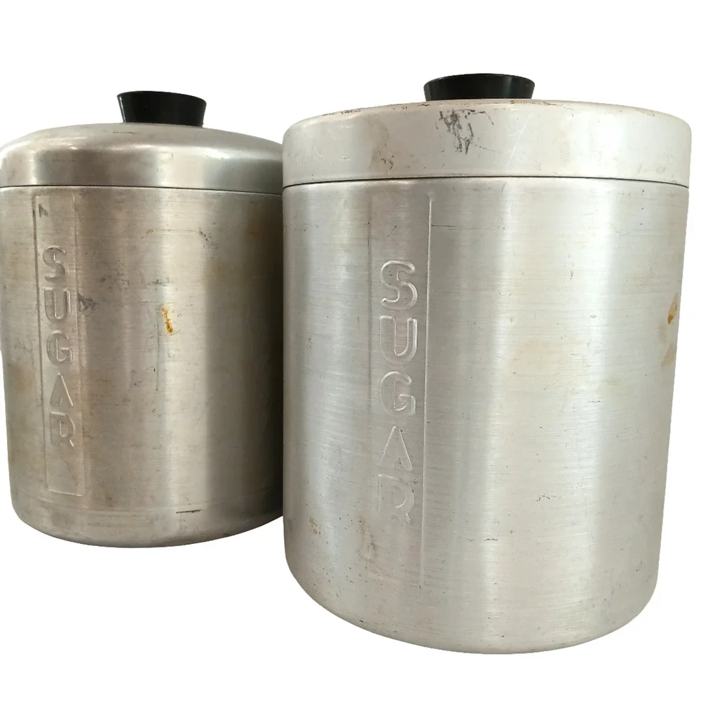 Vintage Aluminum Canister Kitchen Containers Flour Sugar Tea Coffee Lot of 5